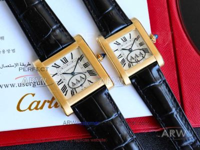 AAA replica TW factory Cartier Tank quartz movement leather strap couple watch 